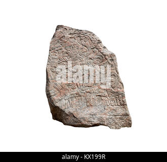 Die Gestalt Christi auf der großen Jelling rune Stone von König Harald Bluetooth in der 960 s angehoben. Andere Seite von runic Text. Isolierte schneiden Sie auf Weiß Stockfoto