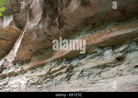 Rock Kunst umfasst sowohl Humanoide und Tierfiguren auf Felsen über dem Mekong geschätzte 3.000 Jahre alten in der Pha Taem Nationalpark in Ubon Ratcha zu sein Stockfoto