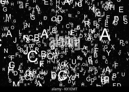 Abstrakte weiße Schrift auf schwarzem Hintergrund Stockfoto