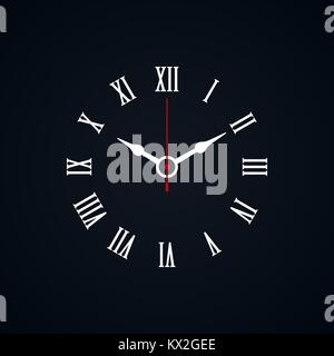 Römische Ziffern geprägt minimal Symbol Uhr auf schwarzem Hintergrund. Stock Vektor