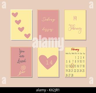 Karte mit Doodle herzen Symbole für Valentines Tag, retro Farben, Vector Illustration Cute Stock Vektor
