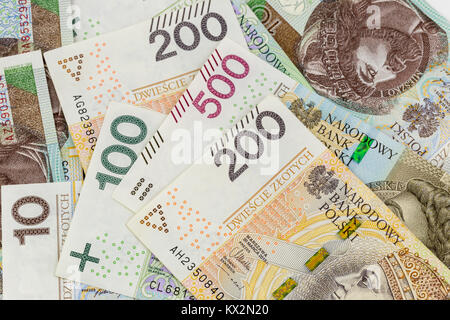 Neue polnische Banknoten 100, 200 und 500 Zloty Stockfoto