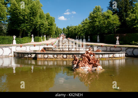 La Cascada Brunnen. Gärten, La Granja de San Ildefonso, Segovia Provinz Castilla Leon, Spanien. Stockfoto