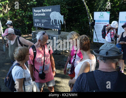 Boot Drop off touristische Corcovado Nationalpark Halbinsel Osa Costa Rica in der primären Regenwald. Tropischen Dschungel Baum Stockfoto