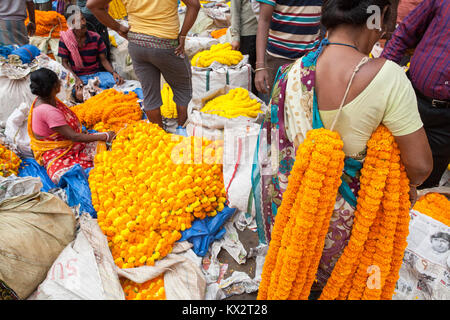 Malik Ghat Blumenmarkt in Kolkata Stockfoto