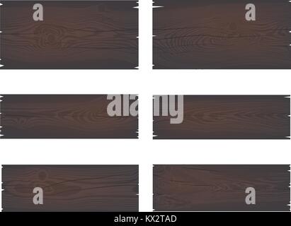 Dunkel strukturierten Holz- rechteckige Schilder mit Ästen und Rissen Set Vector Illustration Stock Vektor