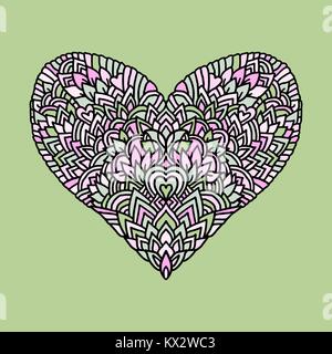 Handdrawn zentangle Herz. Mandala Design für St. Valentinstag Karten. Malbuch Muster. Vektor doodle Abbildung. Stock Vektor