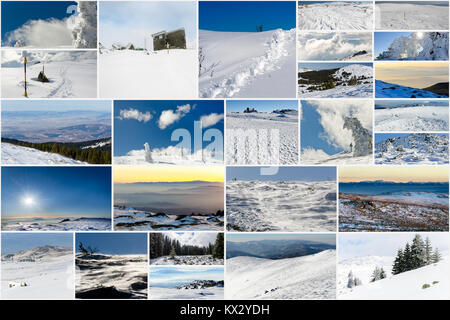 Collage aus verschiedenen Winter Fotos, Snowy Mountains Stockfoto