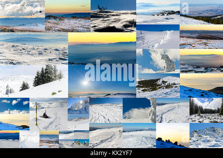 Collage aus verschiedenen Winter Fotos, Snowy Mountains Stockfoto