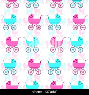 Schöne nahtlose Muster mit retro Kinderwagen. Vector EPS 10. Stock Vektor