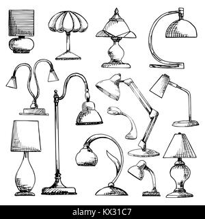 Set Lampen auf weißem Hintergrund. Vector Illustration in einer Skizze Stil. Stock Vektor
