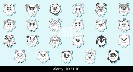 Satz Aufkleber. Satz von cute Cartoon Tiere. Kinder- Muster für die Dekoration. Vector Illustration einer Skizze Stil. Stock Vektor