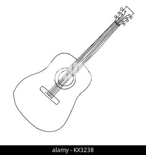 Skizze einer Gitarre. Vector Illustration. Akustik Gitarre auf weißem Hintergrund. Stock Vektor