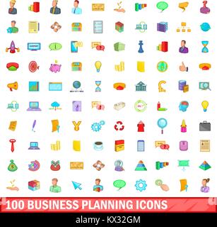 100 Business Planung Symbole, Cartoon Stil Stock Vektor