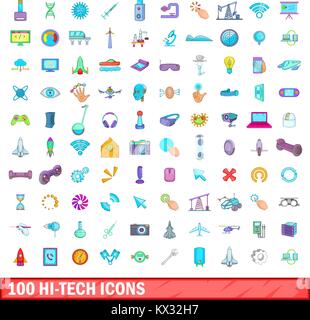 100 Hi-Tech Icons Set, Cartoon-Stil Stock Vektor
