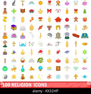 100 Religion Icons set, cartoon-Stil Stock Vektor