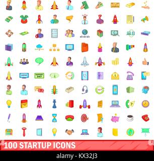 100 Start Icons set, cartoon-Stil Stock Vektor