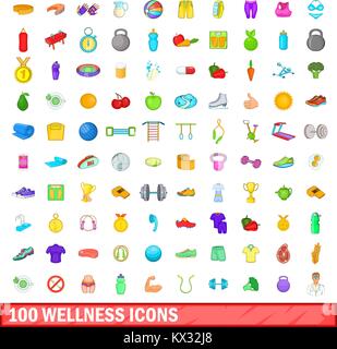 100 Wellness-Icons set, cartoon-Stil Stock Vektor