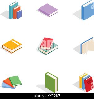 Bücher Icons, isometrische 3D-Stil Stock Vektor