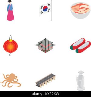 Südkorea kulturelle Elemente Symbole gesetzt Stock Vektor