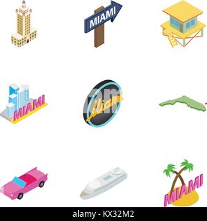 Miami Urlaub Symbole gesetzt, isometrische 3D-Stil Stock Vektor