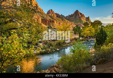 Die berühmtesten Wahrzeichen im Zion National Park in Utah. Stockfoto