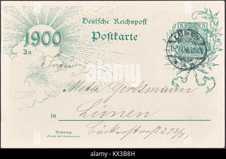 Eine deutsche Briefmarke von 1900, Katalognummer MiNr 055, ausgestellt in Lünen, mit historischem Design und Denomination. Stockfoto
