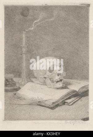 Lopienskis Stillleben, Nummer 32, zeigt einen Schädel und spiegelt die Symbolik und Themen der niederländischen Vanitas-Kunst des 17. Jahrhunderts wider. Stockfoto