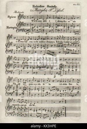 Diese Seite aus einer historischen Musiksammlung enthält die Notenblätter für ein Lied, das auf historischen Themen basiert. Es zeigt musikalische Notation und ihre Verbindung zur Erhaltung des kulturellen Erbes durch Lied. Stockfoto