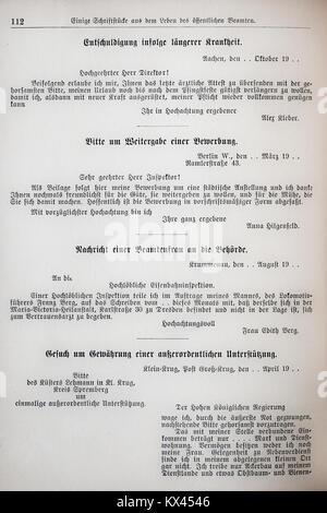 Seite 112 aus dem Haussekretär, herausgegeben von Carl Otto um 1900 in Berlin, mit Hauswirtschaftsanweisungen und zeitgeschichtlichen redaktionellen Inhalten. Stockfoto