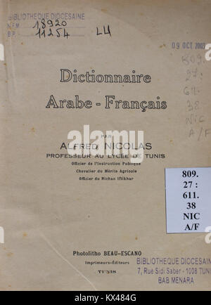 Wörterbuch Arabe-Fran çais par Alfred Nicolas (1938), 02. Stockfoto