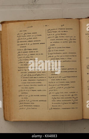 Seite 164 von Alfred Nicolas' Arabisch-französischem Wörterbuch von 1938, in dem arabische Wörter neben ihren französischen Äquivalenten und grammatischen Anmerkungen dargestellt werden. Stockfoto