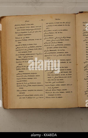 Seite 276 aus Alfred Nicolas’ 1938 „Dictionnaire Arabe-Francais“ präsentiert Übersetzungen von Arabisch ins Französische, die die sprachliche Struktur und den kulturellen Kontext beider Sprachen widerspiegeln. Stockfoto