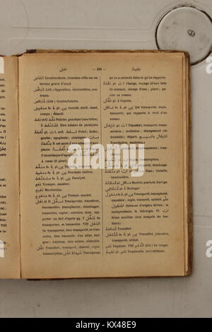 Diese Seite aus Alfred Nicolas' Wörterbuch von 1938 bietet Übersetzungen arabischer Wörter ins Französische und verbessert damit das Verständnis der arabischen Sprache und Kultur. Stockfoto