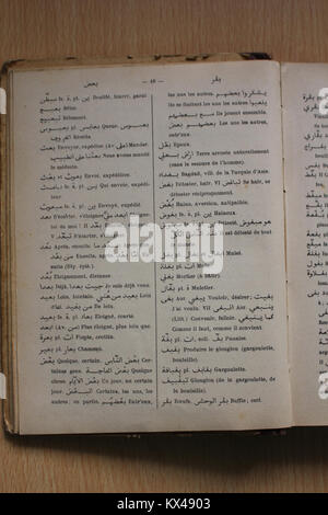 Diese Seite (S.188) aus Alfred Nicolas Arabisch-Französisch Wörterbuch bietet sprachliche Definitionen, Übersetzungen und Nutzungsbeispiele, die Vokabeln, Grammatik, und das kulturübergreifende Sprachstudium 1938. Stockfoto