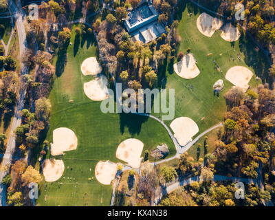 Fußball und Baseball Spielplätze in Central Park Luftaufnahme Stockfoto