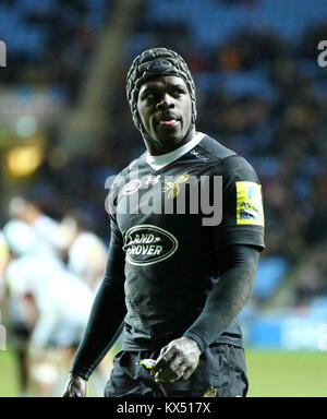 Coventry, Großbritannien. Jan, 2018. Christian Wade in Aktion für Wespen während der Aviva Premiership Runde 13 Spiel zwischen Wespen und RFC Sarazenen in der Ricoh Arena. Credit: Phil Hutchinson/Alamy leben Nachrichten Stockfoto