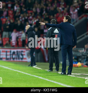 Bilbao, Spanien. 07 Jan, 2018. Coach Athletic Club Bilbao Jose Angel Ziganda während der spanischen La Liga Fußball Match zwischen Athletic Bilbao und Club Deportivo Alaves, an San Mames Stadium, in Bilbao, Nordspanien, Sonntag, Januar, 07, 2018. Credit: Gtres Información más Comuniación auf Linie, S.L./Alamy Live News Credit: Gtres Información más Comuniación auf Linie, S.L./Alamy leben Nachrichten Stockfoto