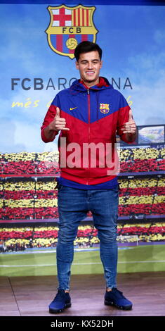 Barcelona, Spanien. 07 Jan, 2018. Philippe Coutinho Photocall, neue FC Barcelona Spieler Credit: Joma/Alamy leben Nachrichten Stockfoto