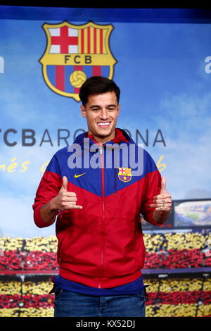 Barcelona, Spanien. 07 Jan, 2018. Philippe Coutinho Photocall, neue FC Barcelona Spieler Credit: Joma/Alamy leben Nachrichten Stockfoto