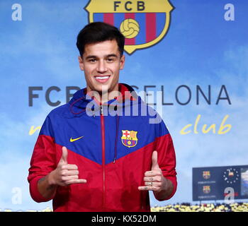 Barcelona, Spanien. 07 Jan, 2018. Philippe Coutinho Photocall, neue FC Barcelona Spieler Credit: Joma/Alamy leben Nachrichten Stockfoto