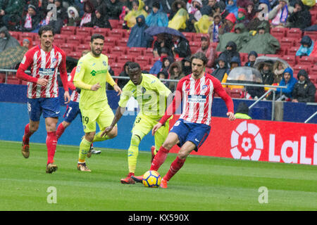 Madrid, Spanien. 06 Jan, 2018. Savic, Molina, Amath und Vrsaljko während dem Spiel zwischen Atlético de Madrid und Getafe mit dem Endstand von 2:0 whit Ziele von Correa und Costa. Quelle: Jorge Gonzalez/Pacific Press/Alamy leben Nachrichten Stockfoto