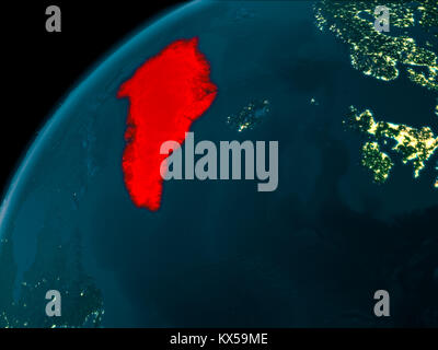 Nacht Karte von Grönland als aus dem Weltraum auf der Erde gesehen. 3D-Darstellung. Elemente dieses Bild von der NASA eingerichtet. Stockfoto