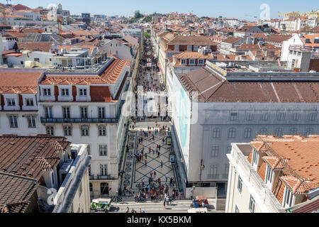 Lissabon Portugal, Baixa, Chiado, historisches Zentrum, Rua Augusta, Fußgängerzone, Promenade, Overhead, Luftaufnahme von oben, Aussicht, Panorama, City Skylin Stockfoto