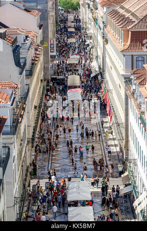 Lissabon Portugal, Baixa, Chiado, historisches Zentrum, Rua Augusta, Fußgängerzone, Promenade, Overhead, Luftaufnahme von oben, Aussicht, Panorama, City Skylin Stockfoto