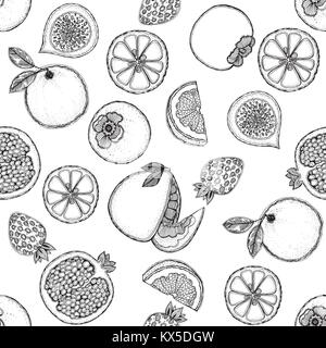 Die nahtlose Vektor Muster von Hand gezeichnete Skizze stil Früchte. Stock Vektor