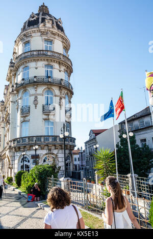 Coimbra Portugal, historisches Zentrum, Largo da Portagem, Hauptplatz, Astoria Hotel, 1926, Wahrzeichen, Pariser Jugendstilarchitektur, Adaes Bermudes, Außenansicht Stockfoto