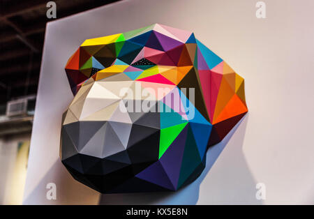 Affenkopf geometrische Skulptur, Wynwood Wände, Miami, Florida, USA. Stockfoto