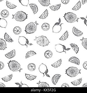 Nahtlose Muster der Skizze Stil tropische Früchte. Vector Illustration. Stock Vektor