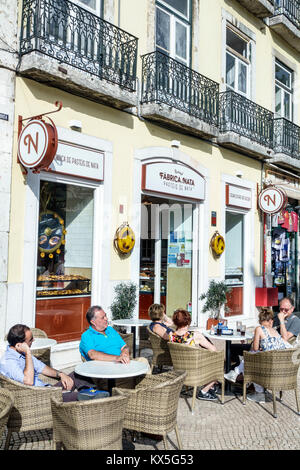 Lissabon Portugal, historisches Zentrum, Praca dos Restauradores, Fabrica da Nata, Pudding Tart Shop, lokale Spezialitäten, traditionell, Straßencafé, Restaurant Stockfoto